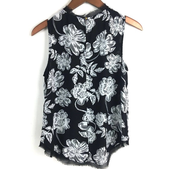 Who What Wear Womens Top Small Black White Floral Sleeveless Chiffon Blouse - Picture 4 of 11